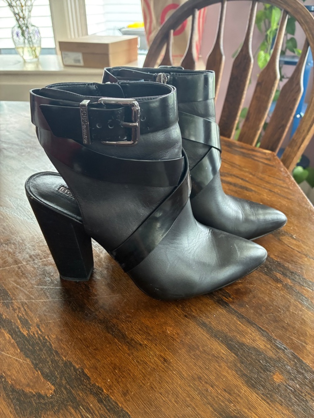 BCBGeneration Black Pointed-Toe High Heel Ankle Strap Boots